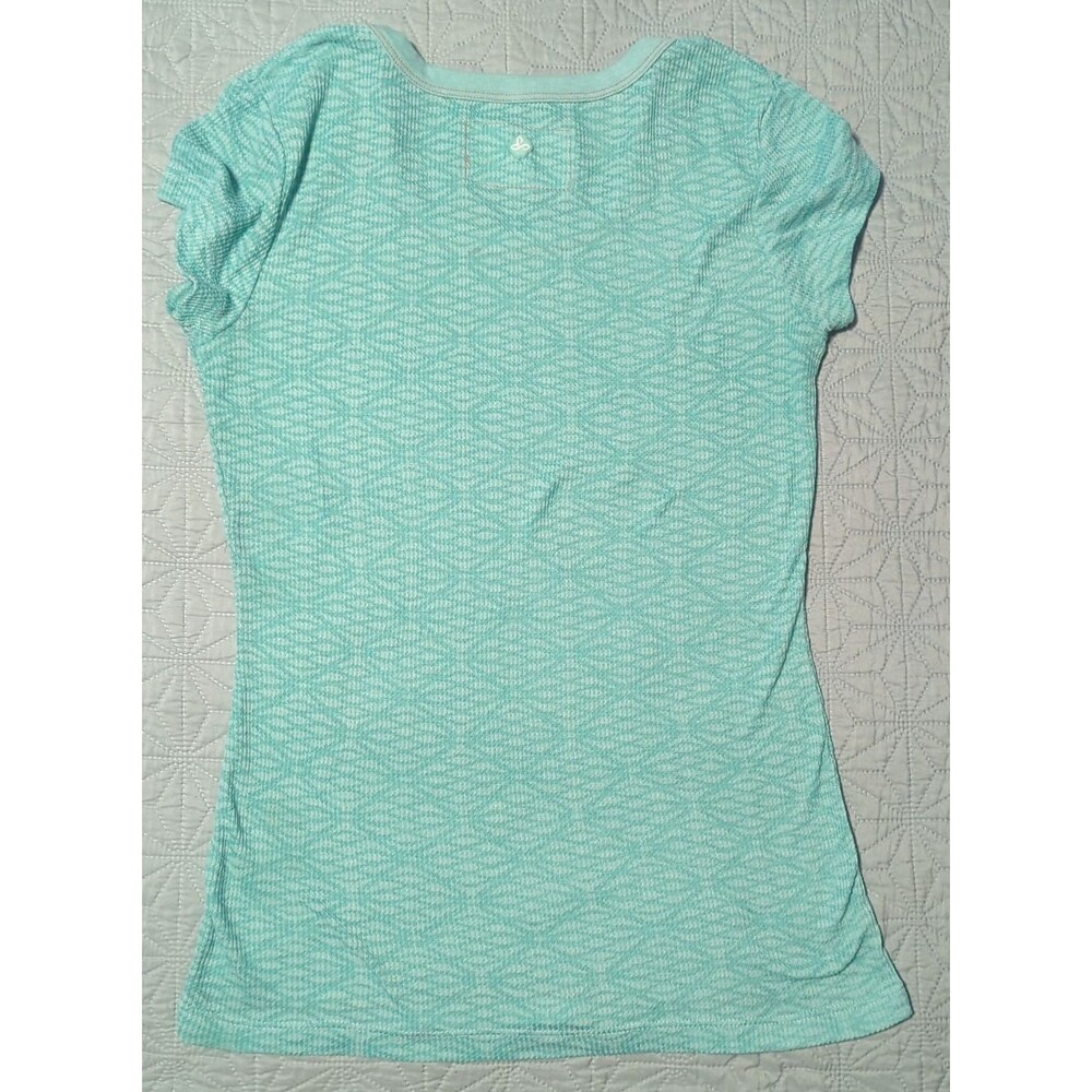 Prana Womens Sz L Waffle Knit Short Sleeve Pullover T-Shirt Green Teal Stretchy - Picture 2 of 5